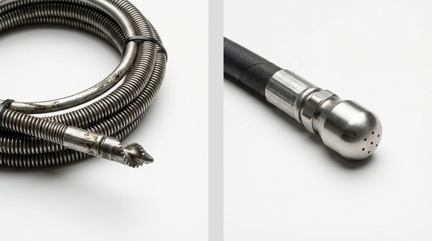 Drain snake cable and hydro jetting nozzle used for drain cleaning in Newcastle, OK