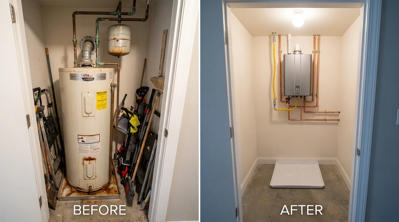 Tank water heater versus wall-mounted tankless unit comparison for Newcastle, OK homeowners